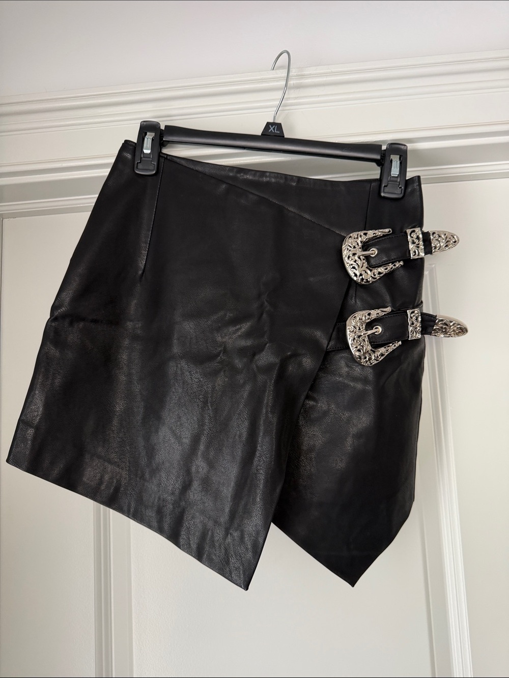Forever 21 Black Faux Leather Wrap Skirt with Buckles